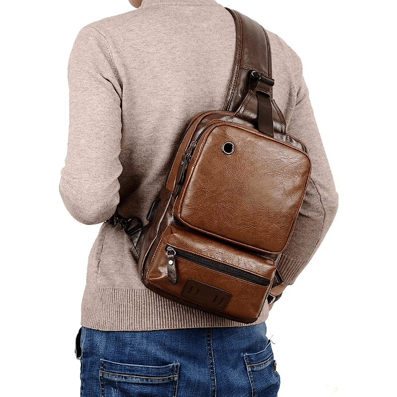 Retro PU Leather Chest Bag - Business Commuter Crossbody Sling Passport Holder