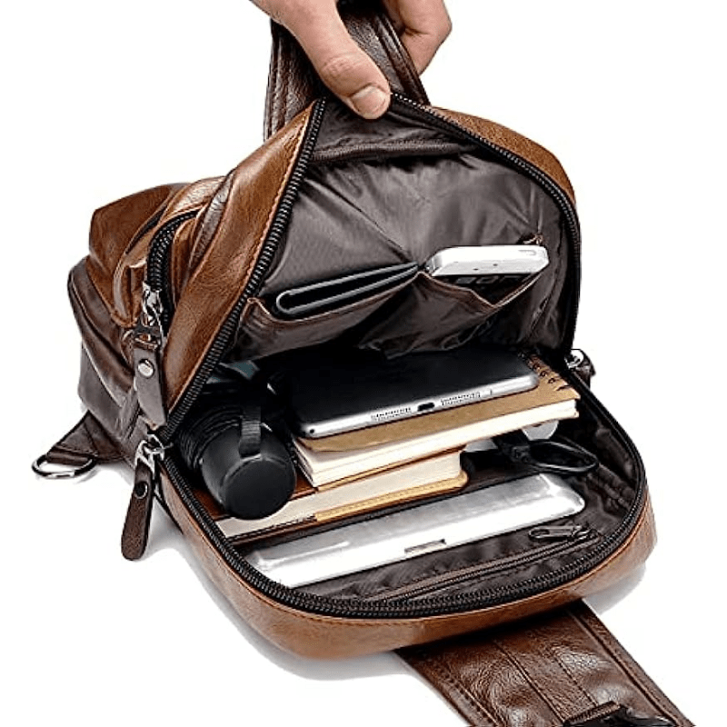 Retro PU Leather Chest Bag - Business Commuter Crossbody Sling Passport Holder