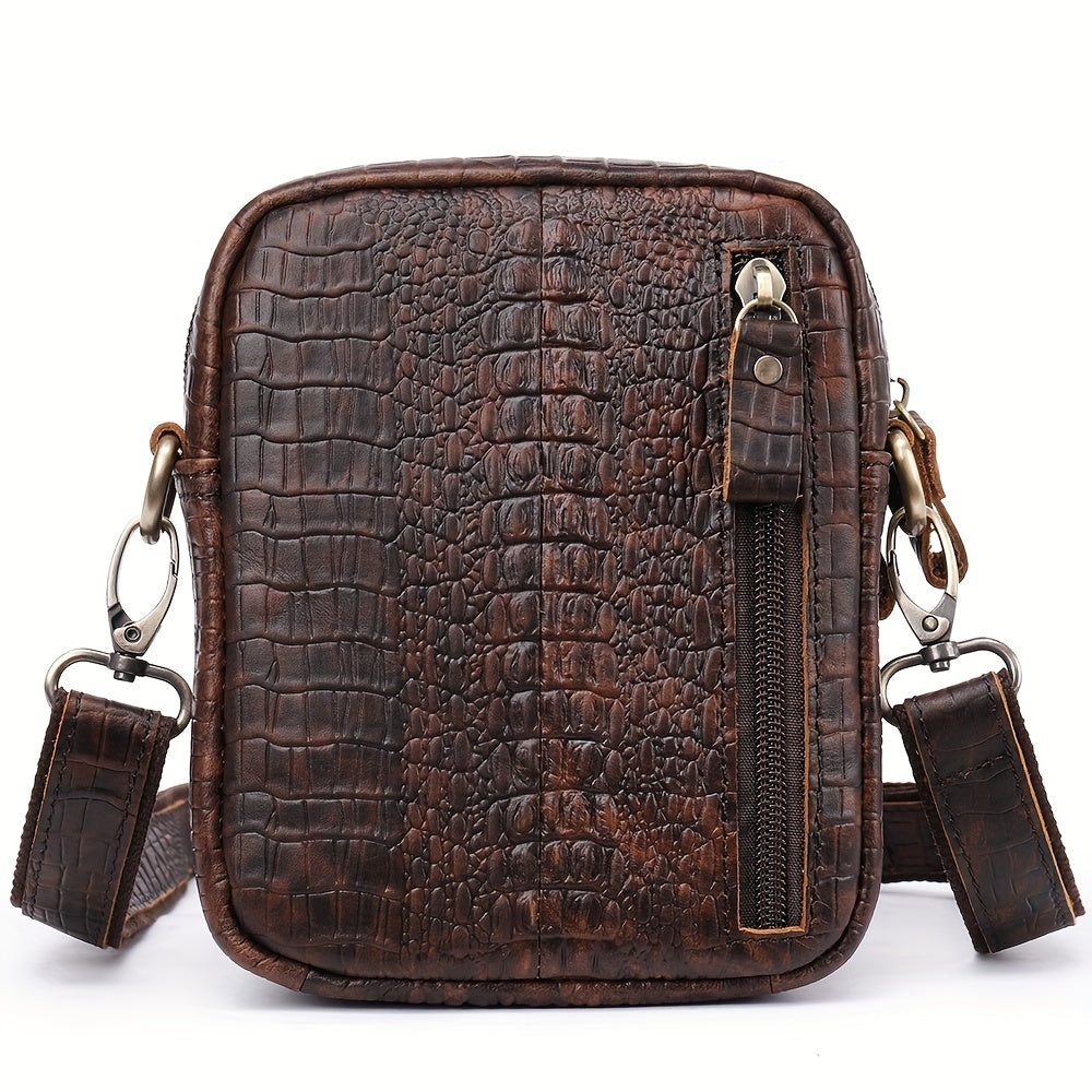 Vintage Crocodile Pattern Shoulder Bags - Genuine Leather Crossbody Bags for Men