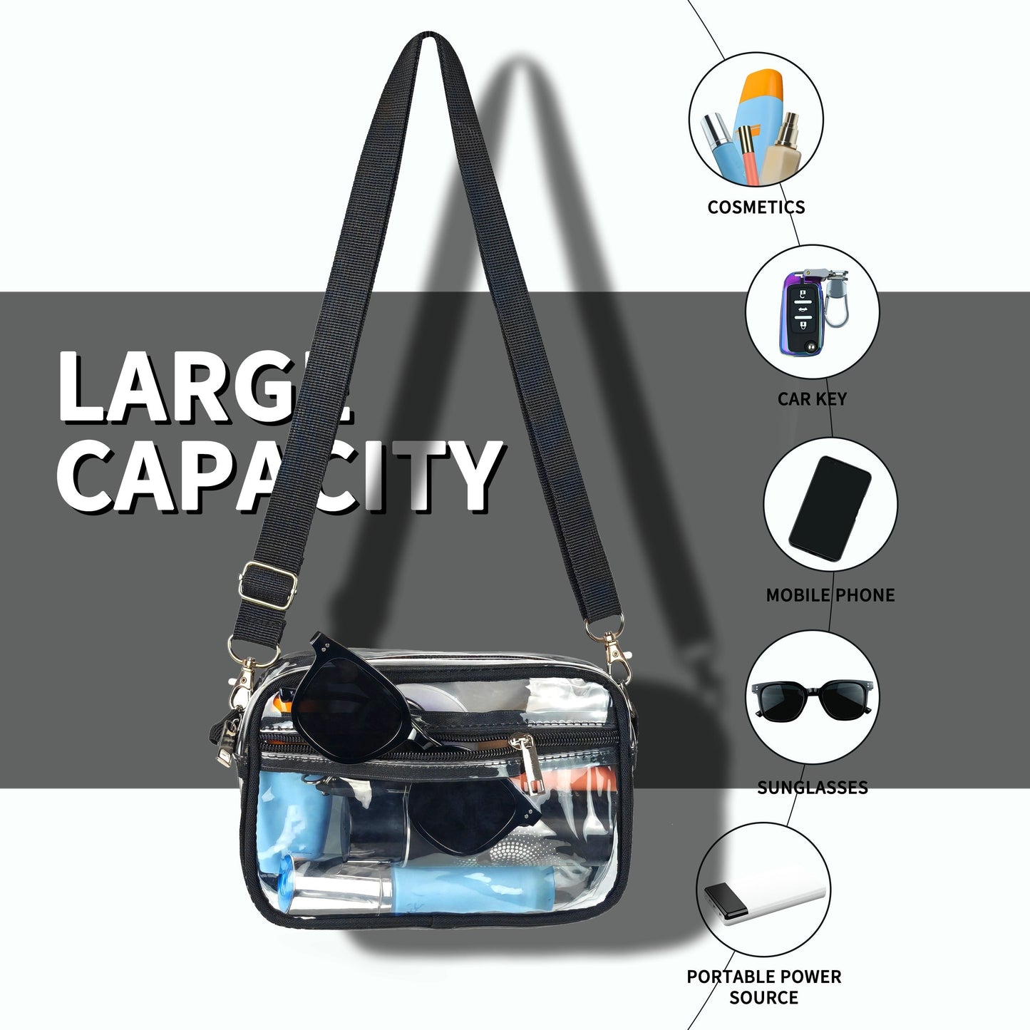 Casual Clear Crossbody Bag - Fashion PVC Zipper Shoulder Toiletry Bag for Travel