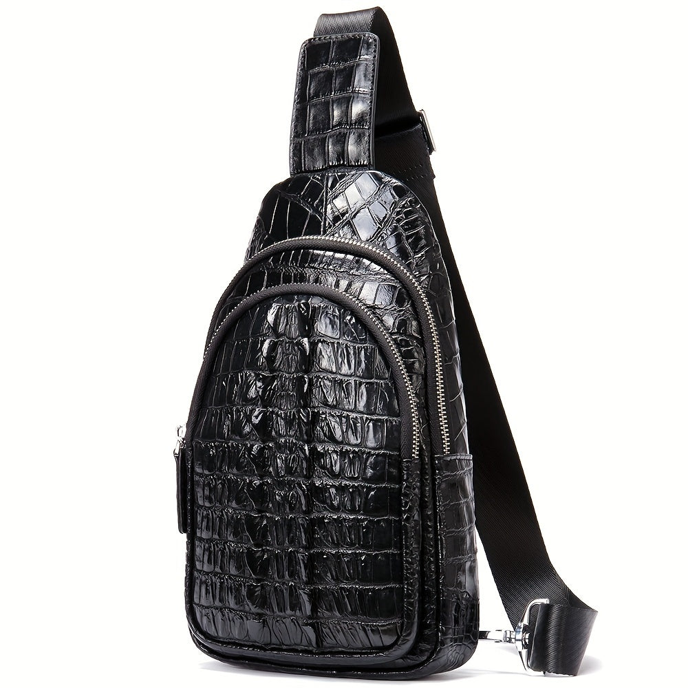 Genuine Leather Crocodile Pattern Chest Bag - Vintage Waterproof Sling Shoulder Bag