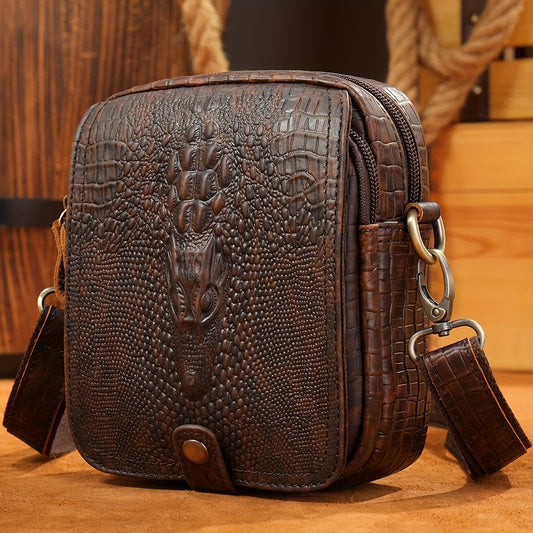 Vintage Crocodile Pattern Shoulder Bags - Genuine Leather Crossbody Bags for Men