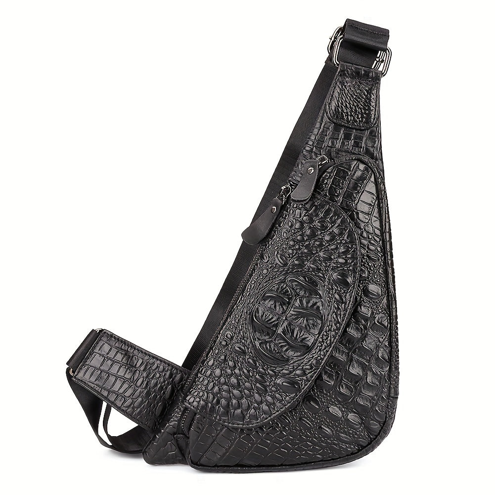 Genuine Leather Crocodile Pattern Chest Bag - Vintage Waterproof Triangle Shoulder Bag