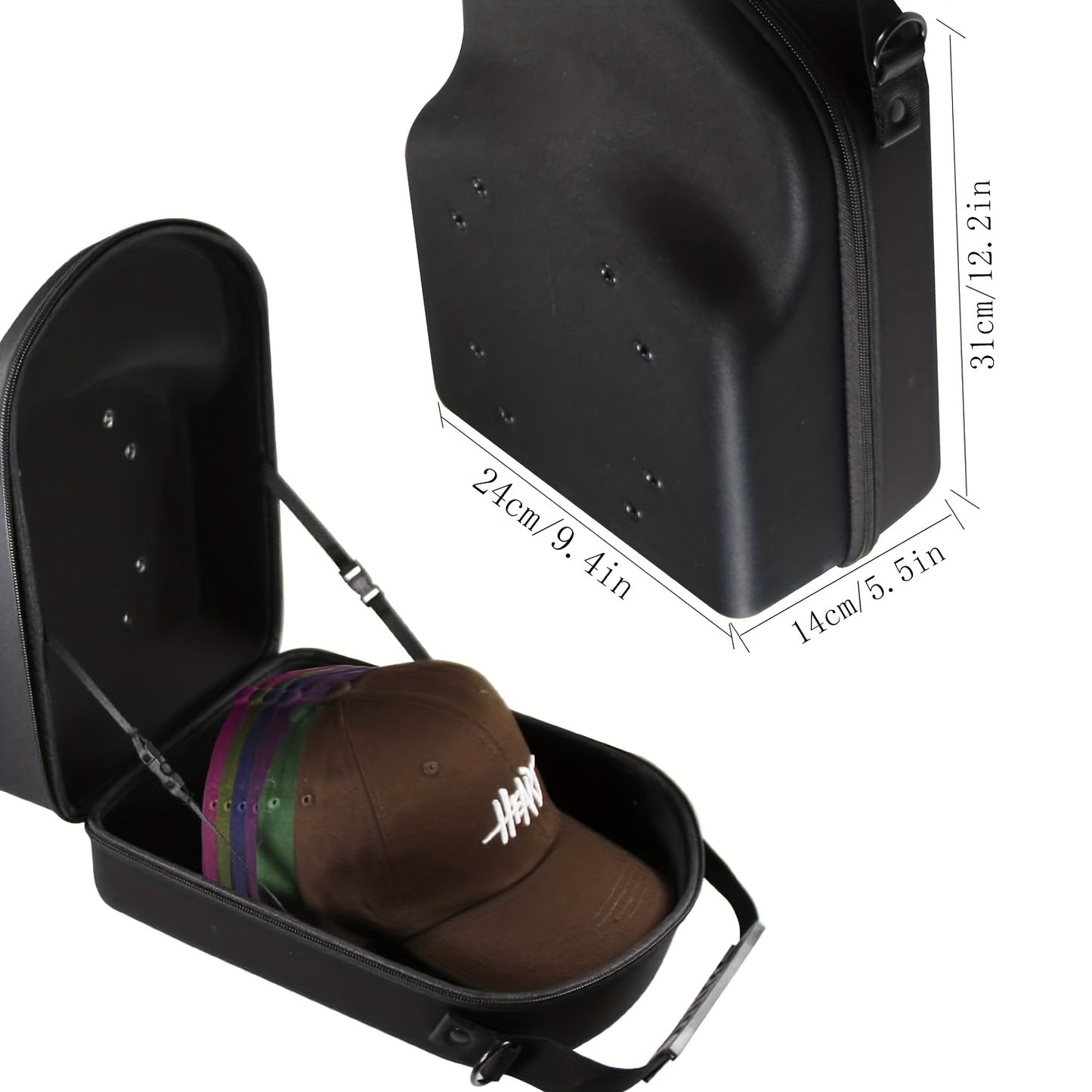 Black Hat Travel Case with Adjustable Strap - Durable Baseball Hat Storage Bag