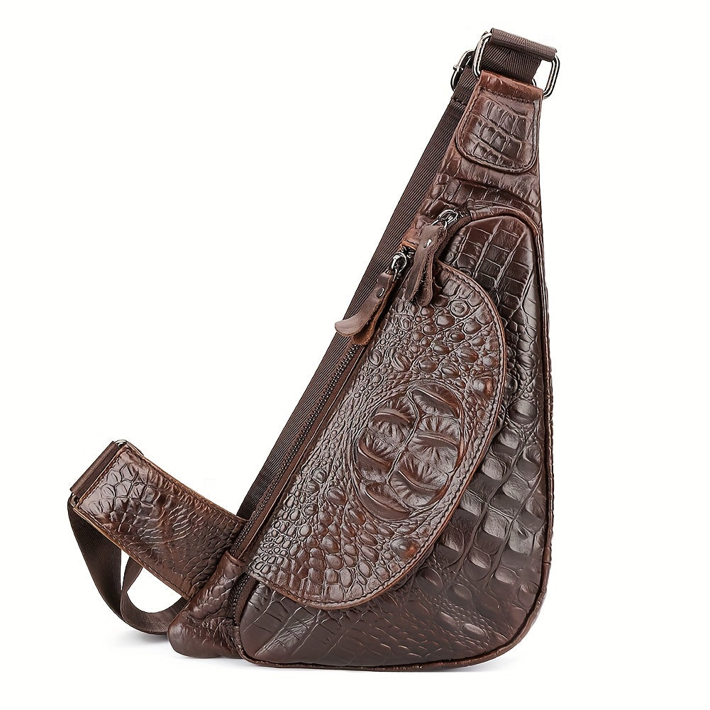 Genuine Leather Crocodile Pattern Chest Bag - Vintage Waterproof Triangle Shoulder Bag